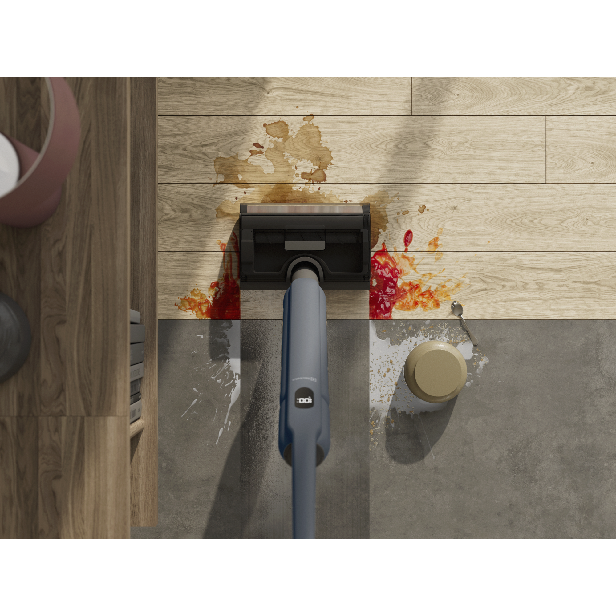 Experience a deeper clean, twice as fast. 
 A powerful motor, tackles spills and stains with ease. It vacuums and mops in one smooth motion.
 With dual water tanks, only fresh water is used for a truly hygienic clean.