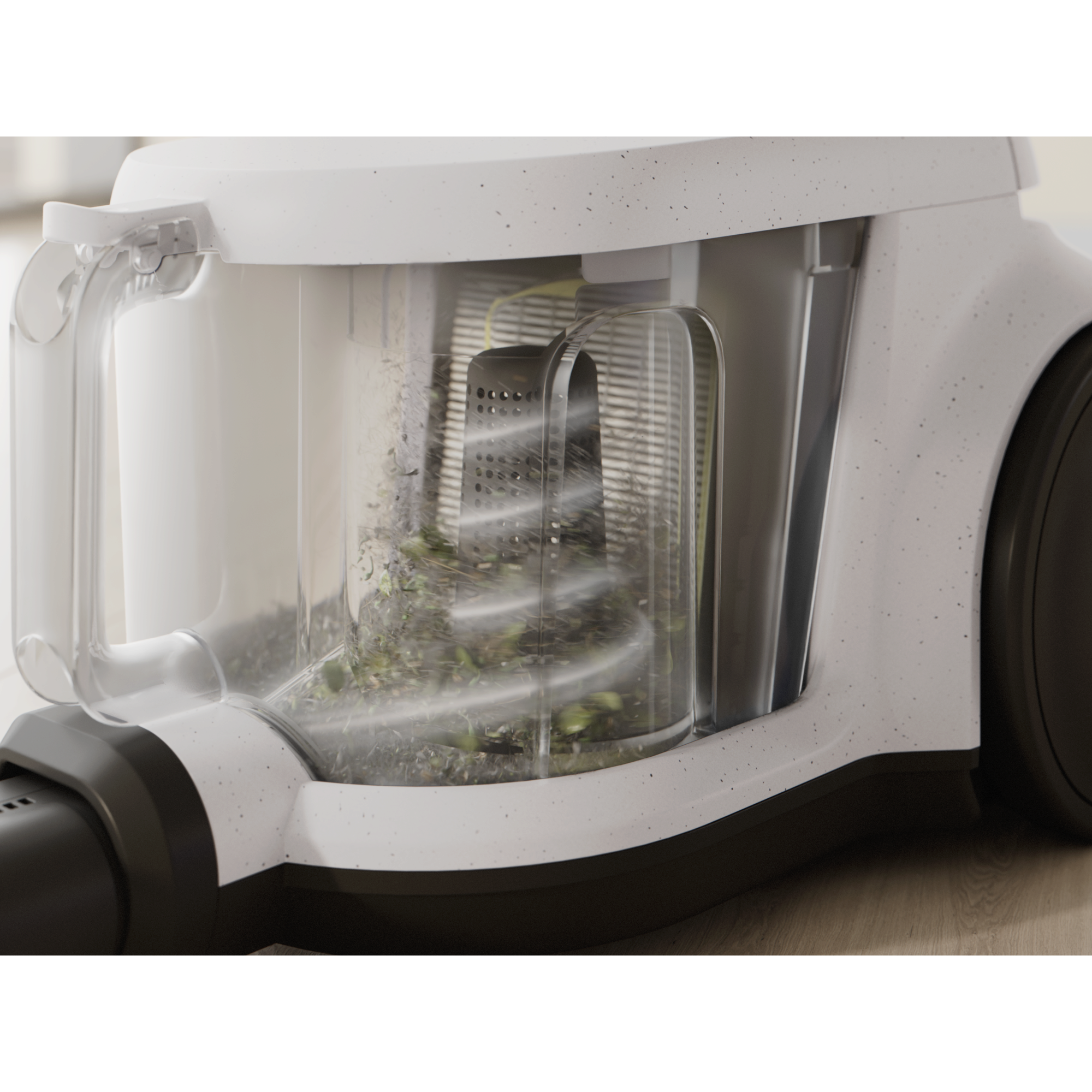 Vacuum cleaner with cyclone separator for efficient cleaning with less frequent bin emptying.*Based on internal test according to IEC 62885-2 edition 2.0.5.1.5, 10 & 5.12