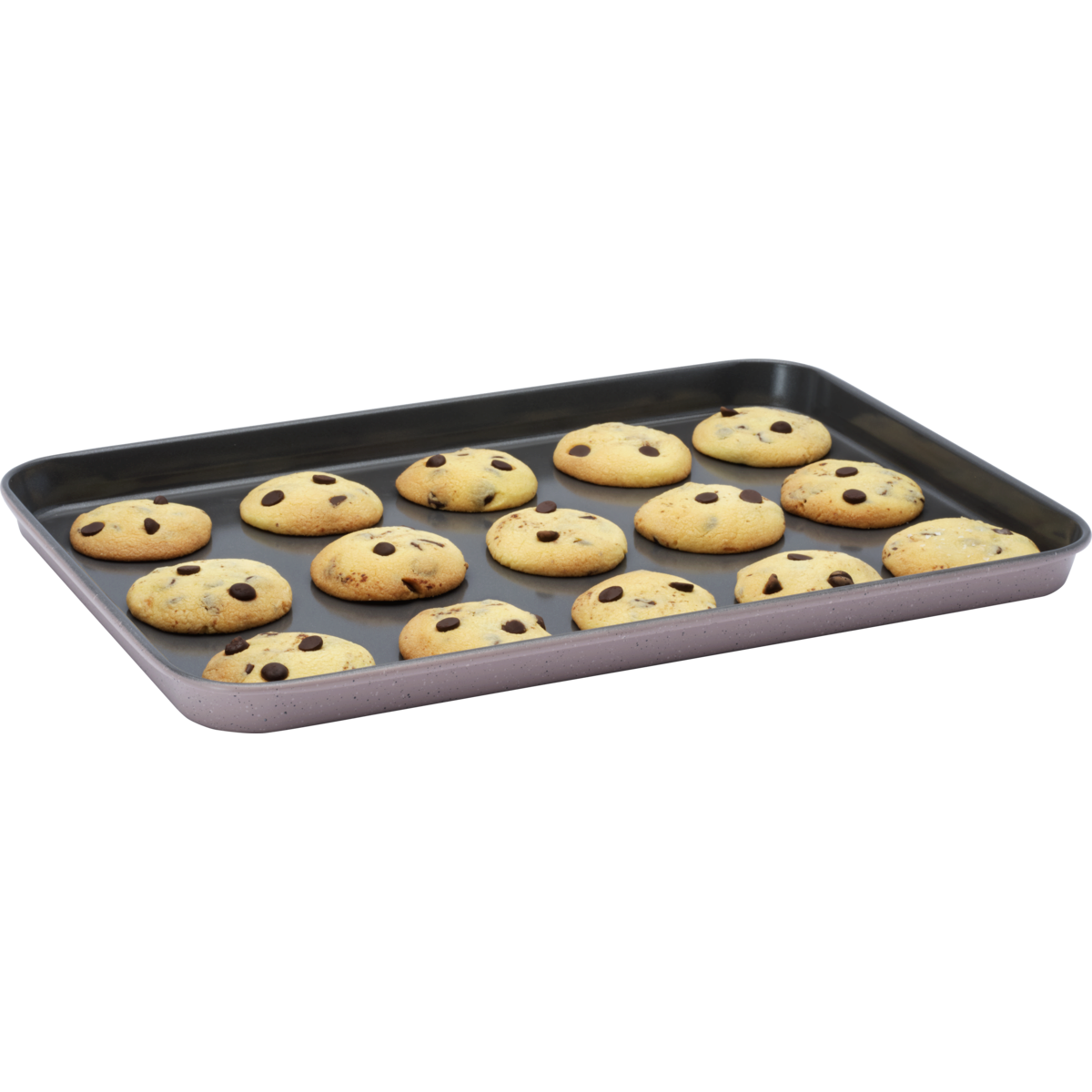 Product in use, chocolat chip cookies baked on the tray