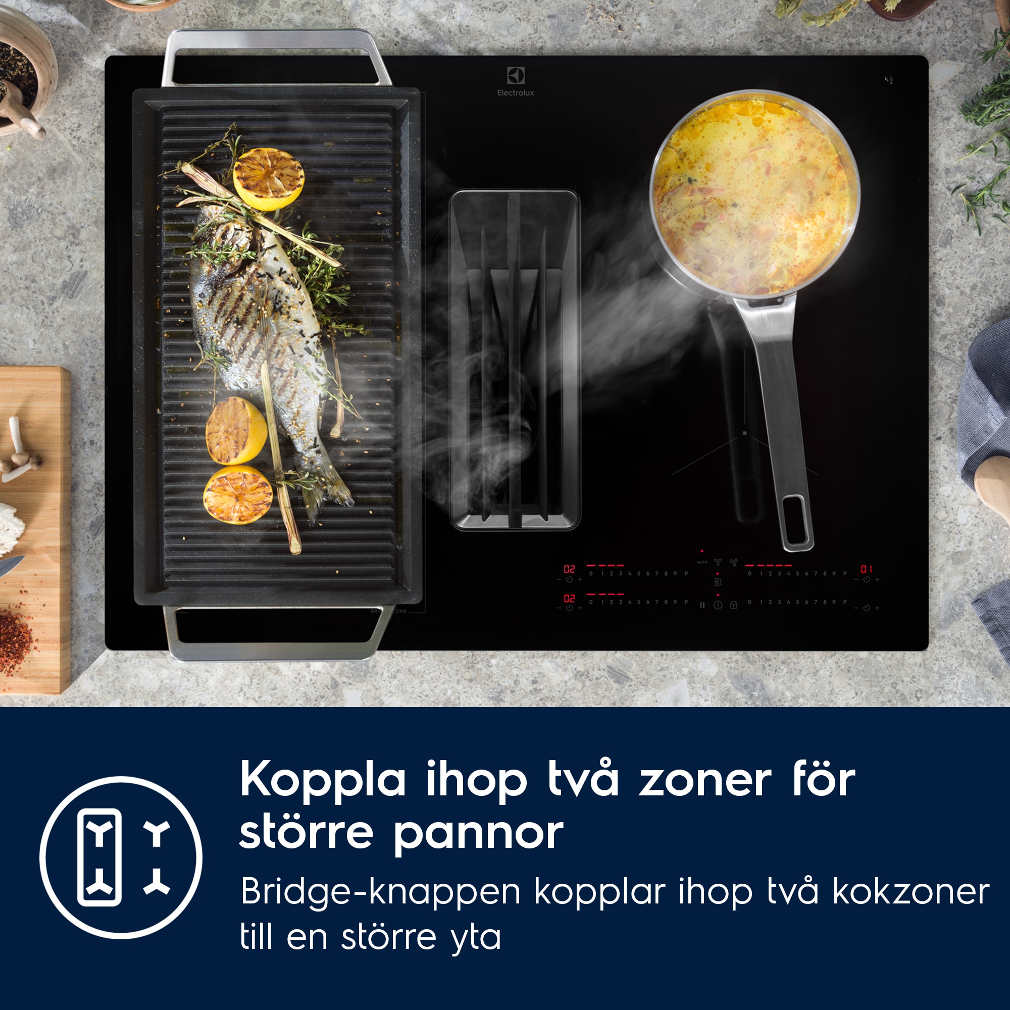 Electrolux - Induktionshäll med inbyggd fläkt - HHHB760S