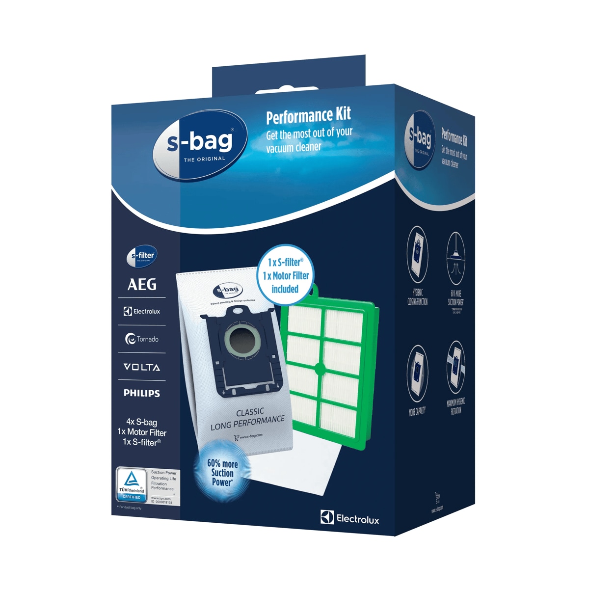Electrolux Performance ,Starter Kit with 4 x s-bag classic long performance, 1 x S-filter® Hygiene non/washable and 1 x motor filter SRK201S