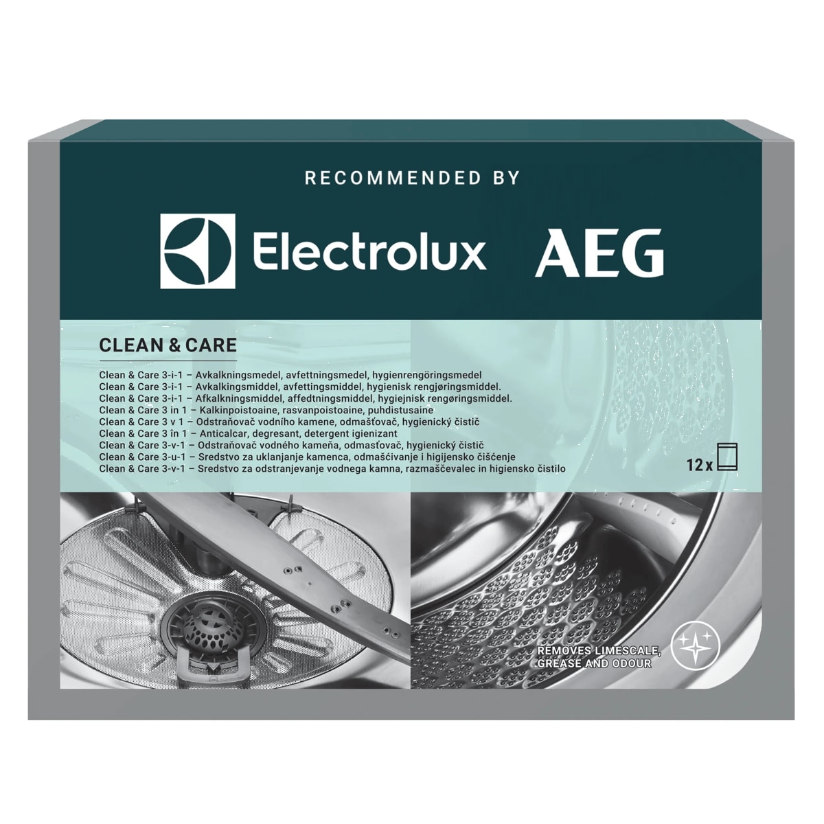 Electrolux Clean and Care - 3 in 1 Rengöringsmedel för Diskmaskin och Tvättmaskin, 12 stk M2GCP121