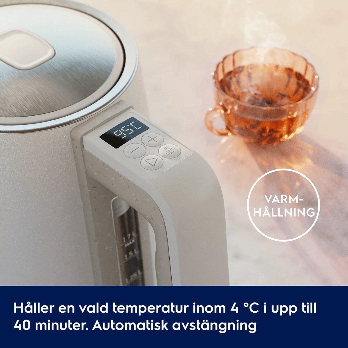 Håller en vald temperatur inom 4 ℃ i upp till 40 minuter. Automatisk avstängning.      VARMHÅLLNING