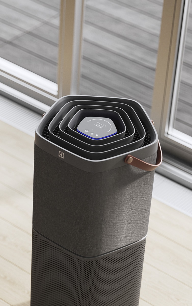 Luftrenare placerad i vardagsrummet