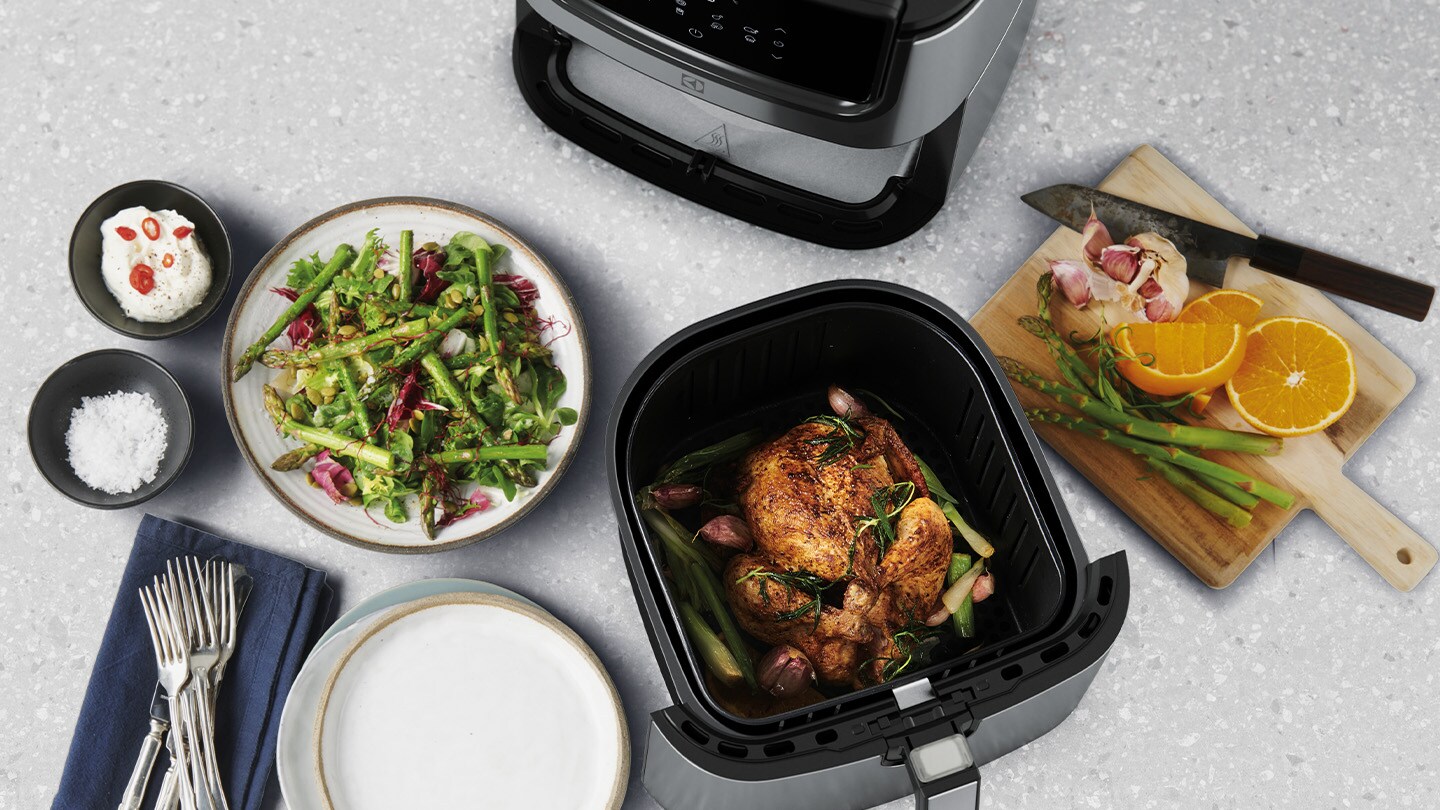 Olika maträtter tillagade i airfryer